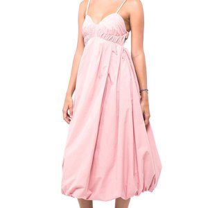 Moon River v-neck dress with open back and bubble hem in pink